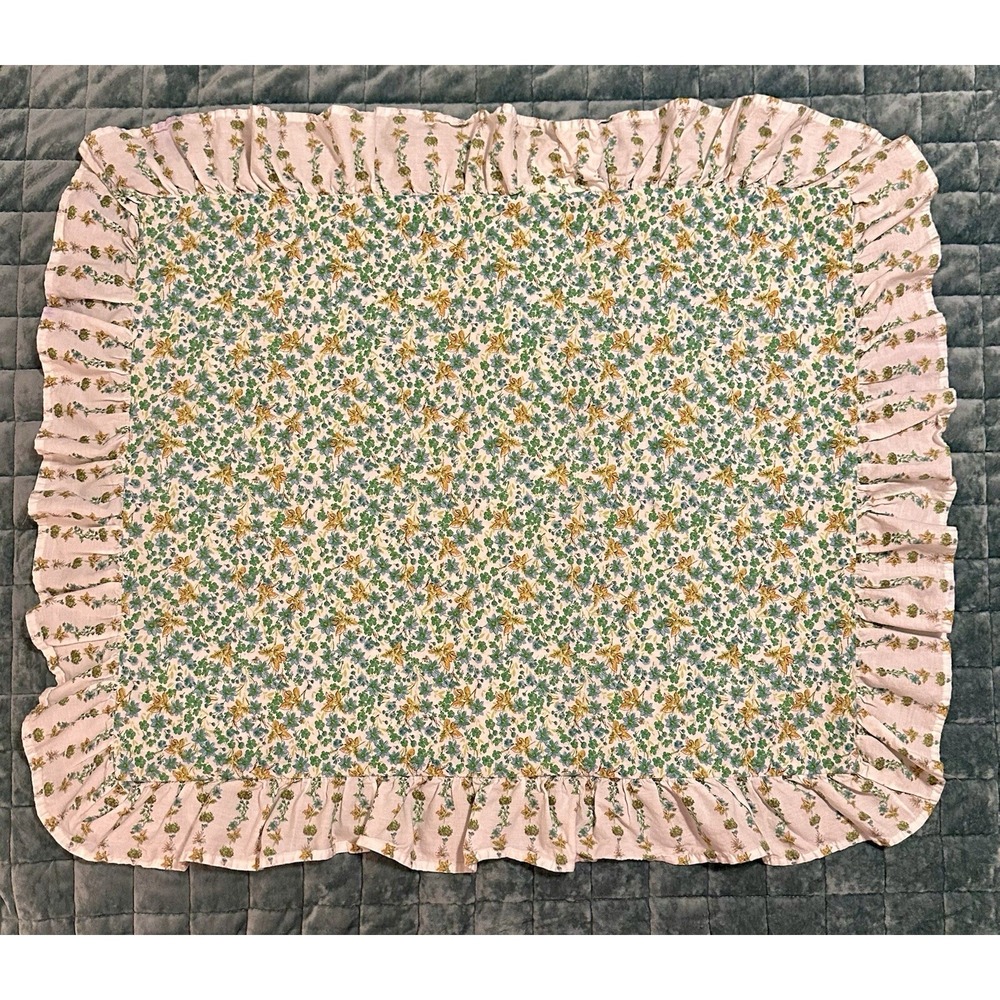 Vintage Lady Pepperell Standard Pillow Sham Pink White Yellow Green Blue Floral
